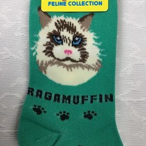 Foozys Unisex Socks Ragamuffin cat Size 9-11 Soft Cat Lover Novelty 2 Pair NWT